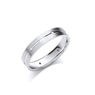 Flat Court Centre Groove Wedding Band of 0.06ctw 6st Brilliant Cut Diamond Set 4mm-0