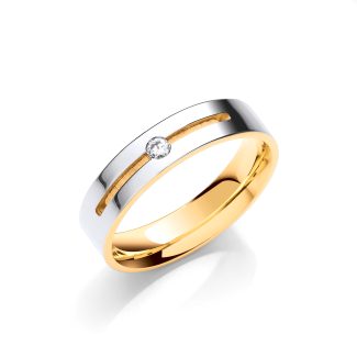 0.05ct S/S Brilliant Cut Diamond Set 5mm Yellow & White Flat Court Wedding Band-0