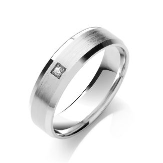 Brilliant Cut 0.02ct S/S Diamond Set 6mm Flat Court Bevelled Edge Matt Centre Wedding Band-14987