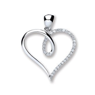 9ct White Gold Stylish 0.10ct Diamond Heart Shaped Pendant-0