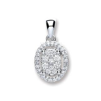 18ct White Gold 0.23ct Diamond Oval Shaped Pendant -0