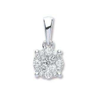 18ct White Gold Fine 0.25ct Diamond Cluster Drop Pendant-0