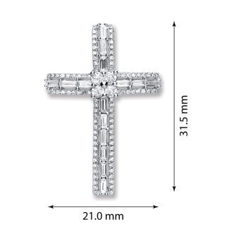 18ct White Gold 1.00ct Baguette & Brilliant Cut Diamond Cross Pendant-20821