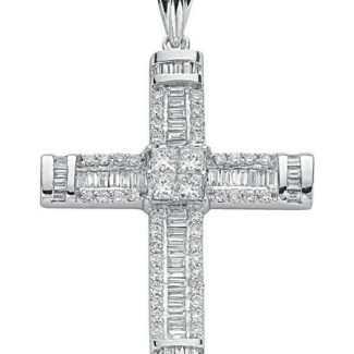 18ct White Gold 1.52ct Brilliant, Princess & Baguette Cut Diamond Cross Pendant-0