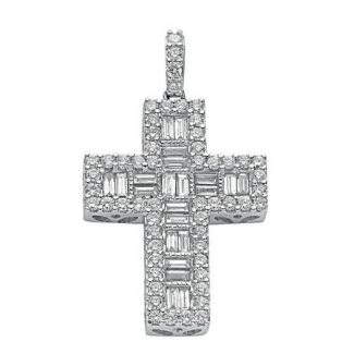 18ct White Gold 1.02ct Brilliant & Baguette Diamond Cross Pendant-0