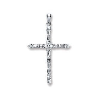 18ct White Gold 0.44ct Brilliant Cut Diaamond Cross Design Pendant-0