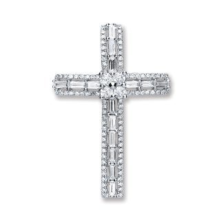 18ct White Gold 1.00ct Baguette & Brilliant Cut Diamond Cross Pendant-0