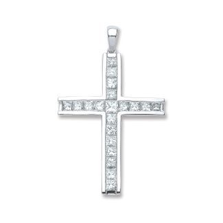 18ct White Gold 1.17ct Princess Cut Diamond Cross Pendant-0