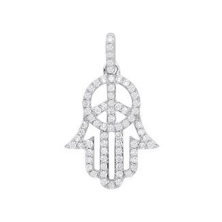 9ct Elegant White Gold 0.48ct Diamond Hamsa Pendant-0