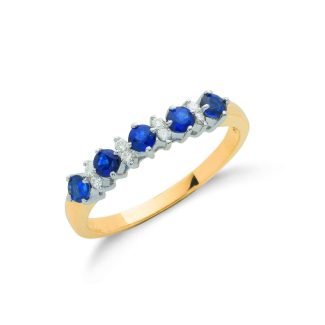 9ct Yellow Gold 0.12ct Diamond & 0.65ct Blue Sapphire Eternity Ring-0