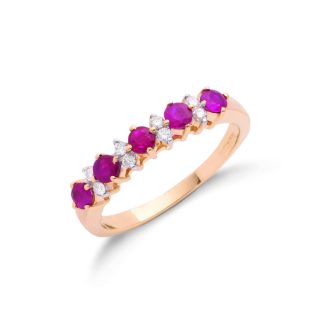 9ct Yellow Gold with 0.65ct Ruby & 0.12ct Diamond Eternity Ring-0