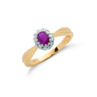 9ct Yellow Gold 0.10ct Diamond & 0.50ct Ruby Cluster Gemstone Ring-0