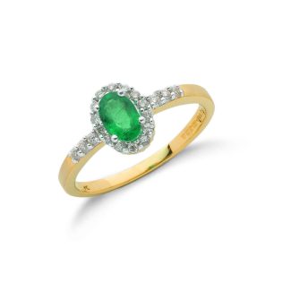 9ct Yellow Gold 0.16ct Diamond & 0.45ct Emerald Cluster Ring-0