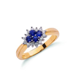 9ct Yellow Gold 0.45ct Sapphire & 0.21ct Diamond Cluster Ring-0