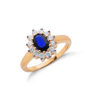 9ct Yellow Gold 0.72ct Sapphire & 0.40ct Diamond Cluster Ring-0