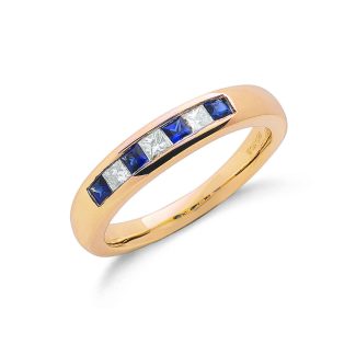 9ct Gold Princess Cut 0.20ct Diamond & 0.35ct Blue Sapphire Eternity Ring-0