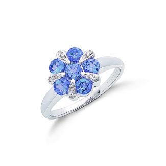 9ct White Gold 0.06ct Diamond & 0.90ct Tanzanite Flower / Cluster Ring-0