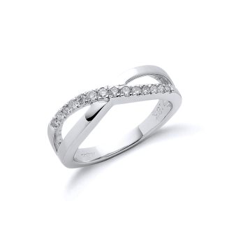 18ct White Gold with Brilliant Cut 0.20ct Crossover Diamond Ring-0