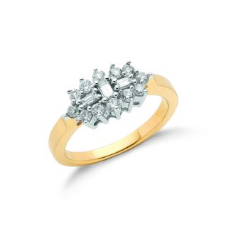 18ct Gold Baguette Set 0.50ct Diamond Boat/Cluster Ring-0
