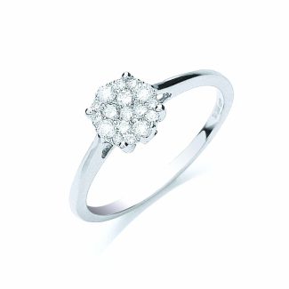 18ct White Gold with Brilliant Cut 0.25ct Cluster Diamond Ring-0