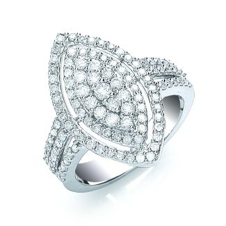 18ct White Gold Brilliant Cut 1.00ct Cluster Diamond Ring-0