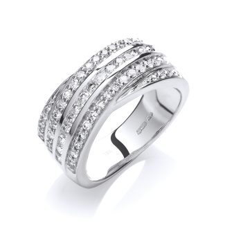 18ct White Gold 0.75ctw Diamond Crossover Half Eternity Ring-0
