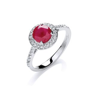 9ct White Gold Briliant Cut 0.20ct Diamond, 0.70ct 5mm Ruby Ring-0
