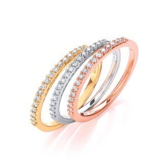 9ct White, Yellow and Rose Gold 0.33ct Diamond Half Eternity Ring Set-0