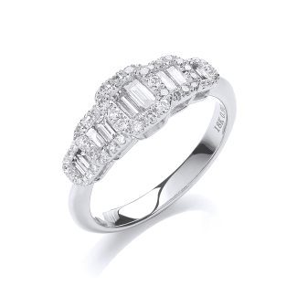 18ct White Gold Baguette Set 0.72ct Diamond GH-VS Dress Ring-0