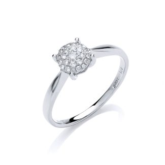 9ct White Gold Stunning 0.15ct Diamond Pave Solitaire Engagement Ring-0