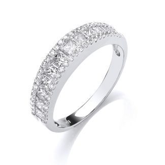18ct White Gold 1.00ct Princess & Brilliant Cut Diamond Eternity Ring-0