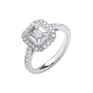 18ct White Gold 1.00ct Diamond Emerald Cut Style Halo Style Ring-0