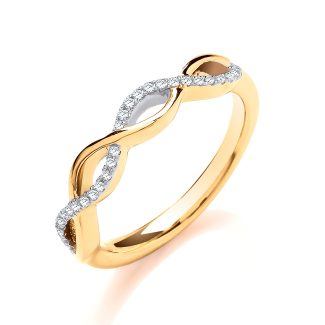 9ct Yellow Gold Fine 0.10ctw Entwined Design Diamond Ring-0