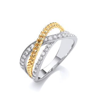 9ct White Gold & Yellow Gold Cross Over 0.50ctw Diamond Ring-0