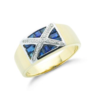 9ct Yellow Gold 0.11ct Diamond & 0.70ct Blue Sapphire Scotland Ring-0