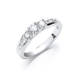18ct White Gold 0.50ct Diamond Trilogy Ring With Diamond Shoulders-0
