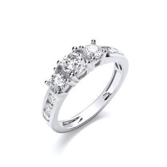 18ct White Gold 1.00ct Diamond Stone Trilogy Ring-0