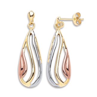 9ct Yellow, White and Rose Gold Tear Drop Earrings-0