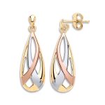 9ct Yellow, White and Rose Gold Tear Drop Style Earrings-0