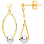 9ct Yellow Gold Thin Wire Drop with White Gold Ball Earrings - 13mm