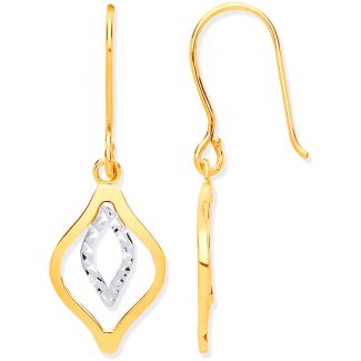 9ct Yellow & White Gold Rhombus Shaped Hook Earrings-0