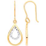 9ct Yellow & White Gold Teardrop Shaped Hook Earrings-0