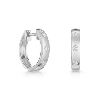 9ct White Gold 0.08ct Rubover Huggies - 12.4mm